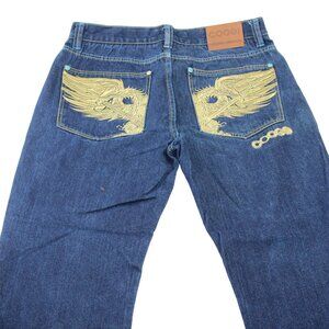 Vintage Coogi Mens 36 X 30 Golden Eagle Wings Embroidered Denim Jeans Streetwear